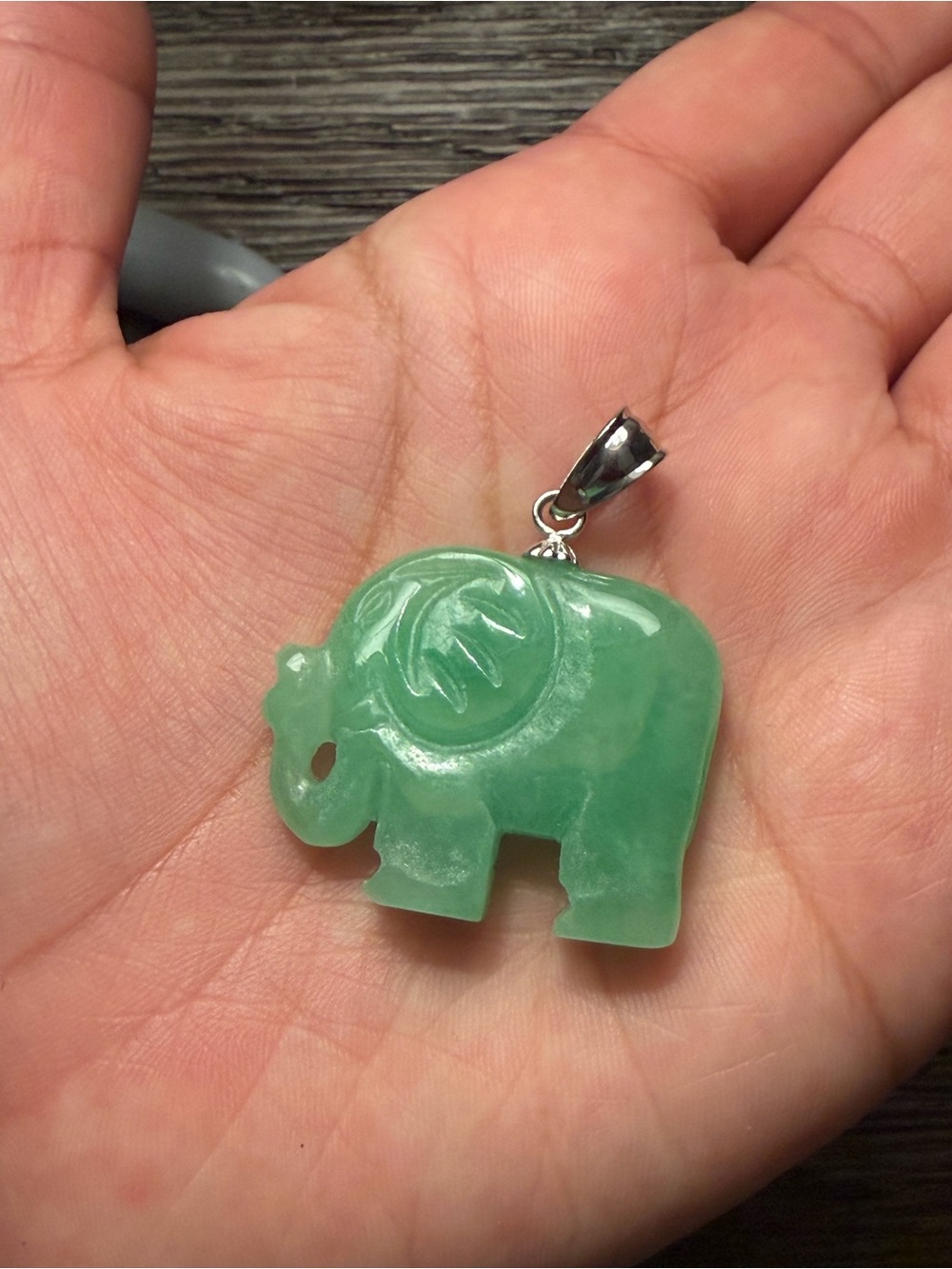 Sterling silver Green Jade Elephant Pendant Necklace - Women Jewelry